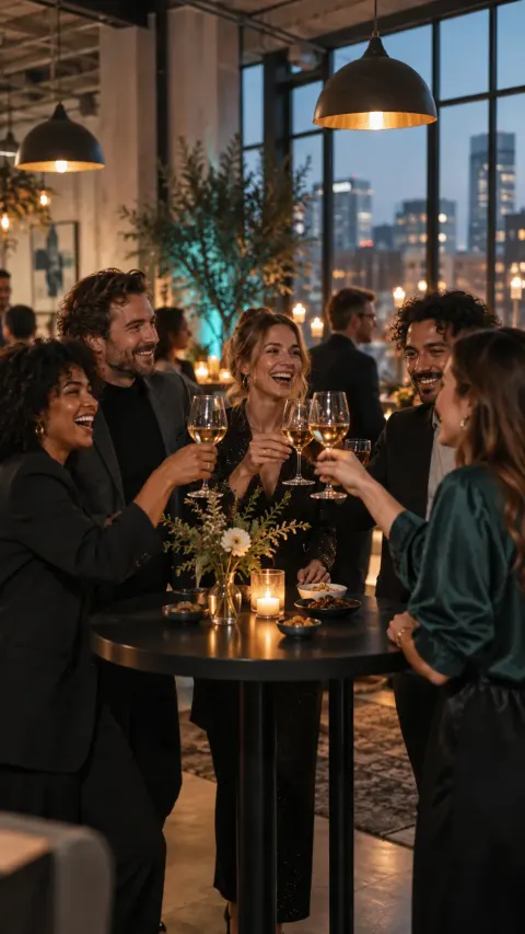 Colleagues raising a toast at a company party